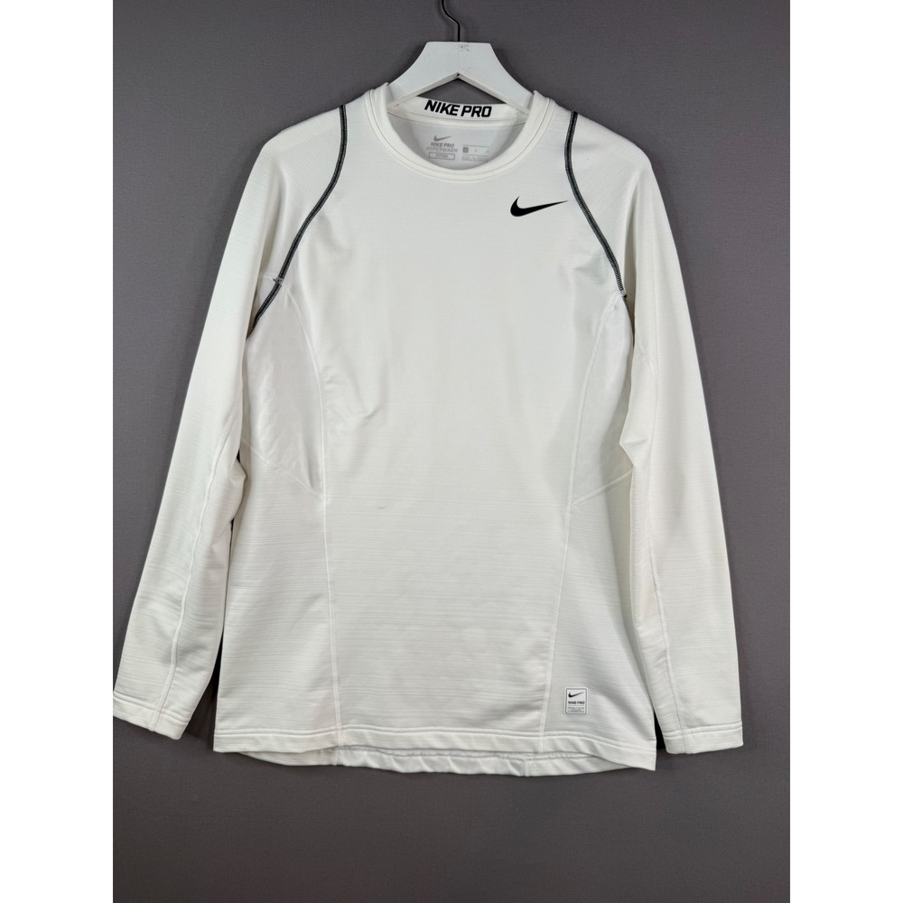 Nike Pro Hyperwarm Long Sleeve Shirt Mens Large White 801996-100 Base Layer